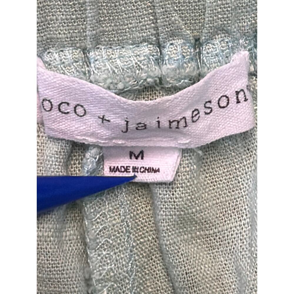 Coco + Jaimeson Linen Drawstring Waist Pants Womens M Mint Wide Leg - Picture 7 of 10